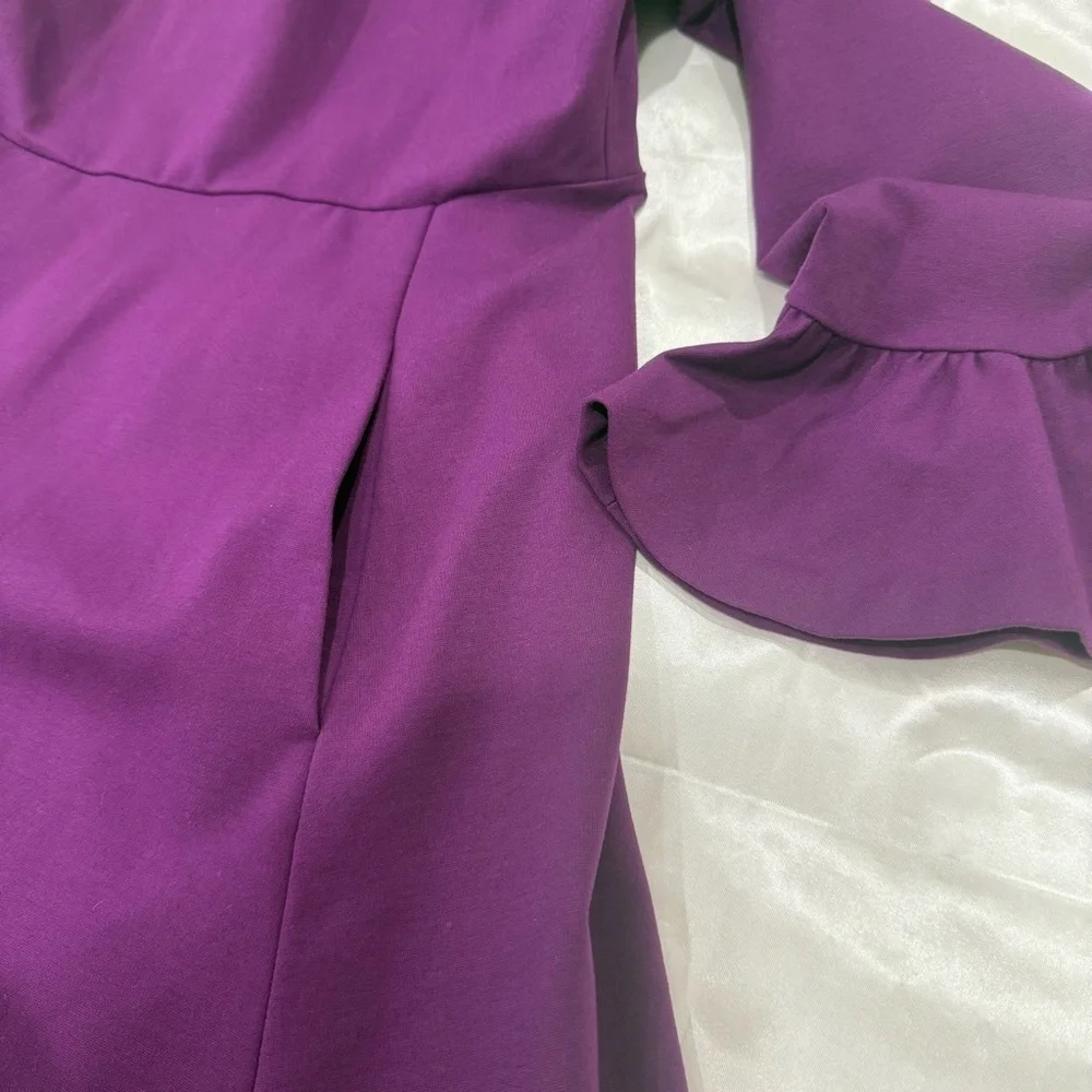 Kate Spade Ruffle Sleeve Ponte Dress Skater Purple Medium Preppy Cocktail Party